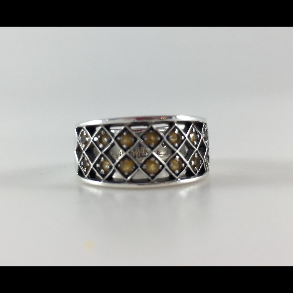 Santa Fe Silver 925 Yellow Stones Ring Size 6 3/4